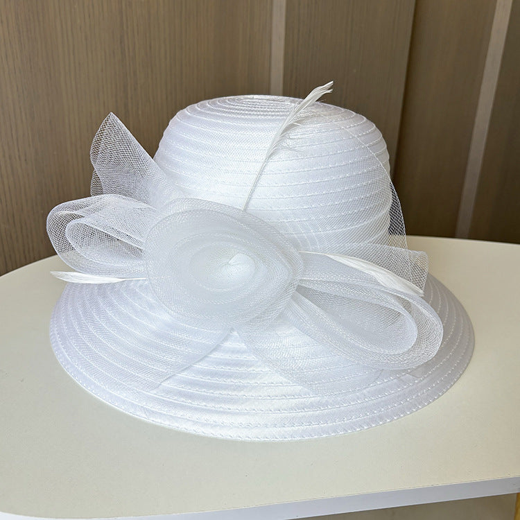 Wholesale Fascinators Hats Headwear Polyester Organza Bucket Hat Floppy Hat Sun Hat Casual Holiday Elegant Vintage With Feather Flower Headpiece Headwear