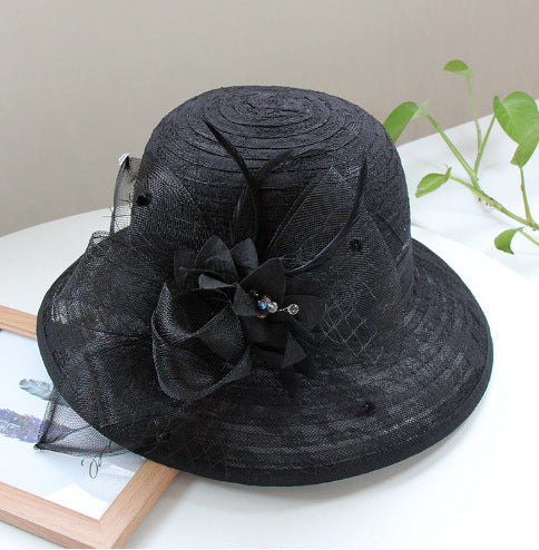 Wholesale Fascinators Hats Headwear Organza Bucket Hat Straw Hat Sun Hat Casual Holiday Elegant Retro With Feather Bows Headpiece Headwear