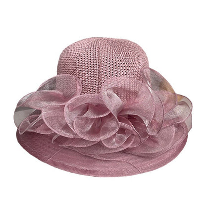 Wholesale Hats Headwear Organza Bucket Hat Floppy Hat Straw Hat Casual Holiday Elegant Vintage With Pure Color Lace Side Headpiece Headwear