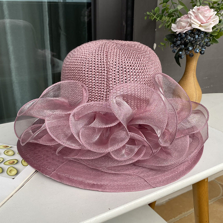 Wholesale Hats Headwear Organza Bucket Hat Floppy Hat Straw Hat Casual Holiday Elegant Vintage With Pure Color Lace Side Headpiece Headwear