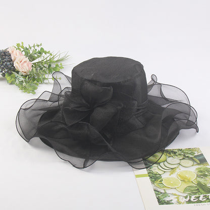 Wholesale Fascinators Kentucky Derby Hat Headwear Tulle Organza Fedora Hat Floppy Hat Sun Hat Holiday Beach Elegant Vintage With Pure Color Splicing Headpiece Headwear