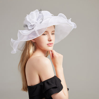 Wholesale Fascinators Kentucky Derby Hat Headwear Tulle Organza Fedora Hat Floppy Hat Sun Hat Holiday Beach Elegant Vintage With Pure Color Splicing Headpiece Headwear