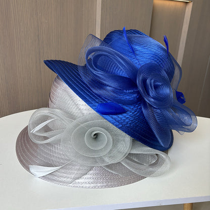 Wholesale Fascinators Hats Headwear Polyester Organza Bucket Hat Floppy Hat Sun Hat Casual Holiday Elegant Vintage With Feather Flower Headpiece Headwear