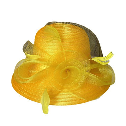 Wholesale Fascinators Hats Headwear Polyester Organza Bucket Hat Floppy Hat Sun Hat Casual Holiday Elegant Vintage With Feather Flower Headpiece Headwear