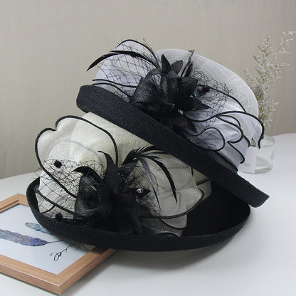 Wholesale Fascinators Hats Headwear Polyester Organza Bucket Hat Straw Hat Sun Hat Casual Holiday Elegant Vintage With Feather Bows Headpiece Headwear