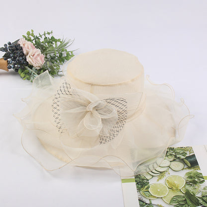 Wholesale Fascinators Kentucky Derby Hat Headwear Tulle Organza Fedora Hat Floppy Hat Sun Hat Holiday Beach Elegant Vintage With Pure Color Splicing Headpiece Headwear