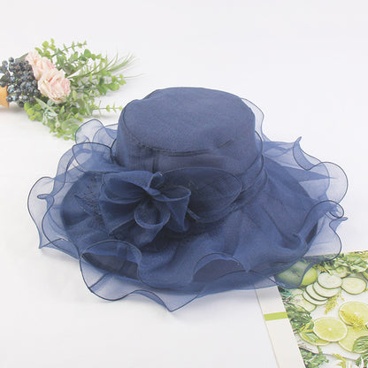 Wholesale Fascinators Kentucky Derby Hat Headwear Tulle Organza Fedora Hat Floppy Hat Sun Hat Holiday Beach Elegant Vintage With Pure Color Splicing Headpiece Headwear