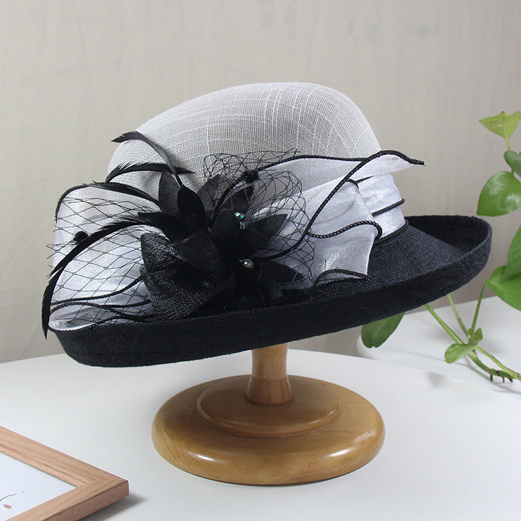 Wholesale Fascinators Hats Headwear Polyester Organza Bucket Hat Straw Hat Sun Hat Casual Holiday Elegant Vintage With Feather Bows Headpiece Headwear