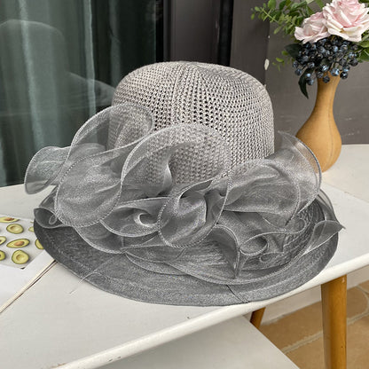 Wholesale Hats Headwear Organza Bucket Hat Floppy Hat Straw Hat Casual Holiday Elegant Vintage With Pure Color Lace Side Headpiece Headwear