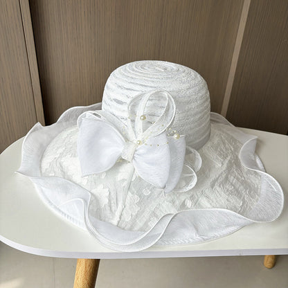 Wholesale Hats Headwear Polyester Organza Bucket Hat Floppy Hat Sun Hat Casual Holiday Elegant Vintage With Bowknot Flower Headpiece Headwear