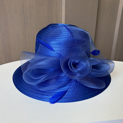 Wholesale Fascinators Hats Headwear Polyester Organza Bucket Hat Floppy Hat Sun Hat Casual Holiday Elegant Vintage With Feather Flower Headpiece Headwear