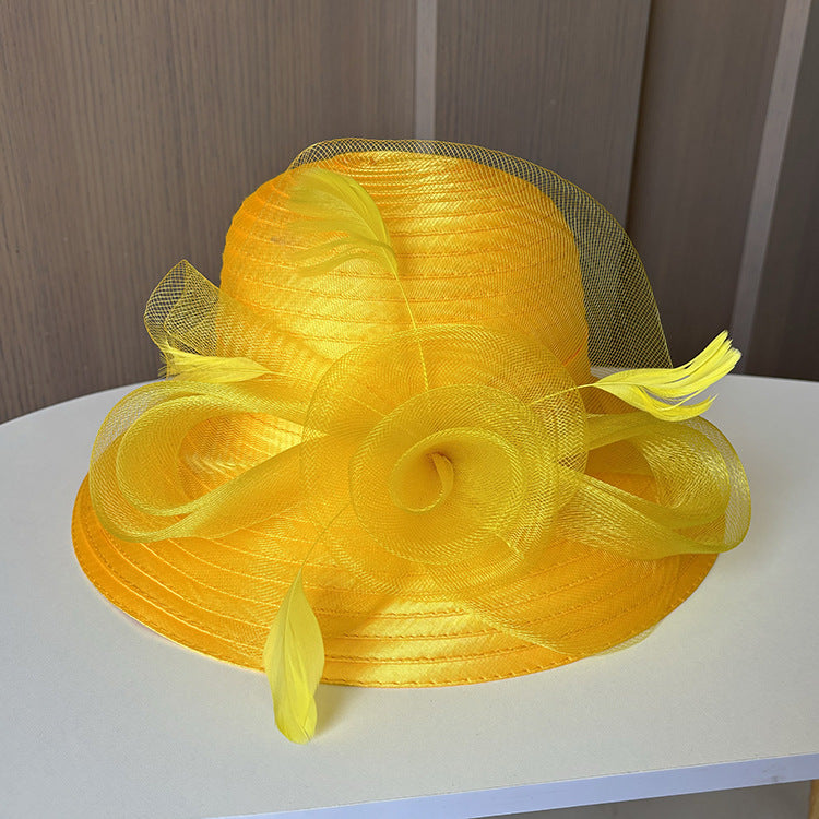 Wholesale Fascinators Hats Headwear Polyester Organza Bucket Hat Floppy Hat Sun Hat Casual Holiday Elegant Vintage With Feather Flower Headpiece Headwear