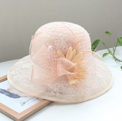 Wholesale Fascinators Hats Headwear Organza Bucket Hat Straw Hat Sun Hat Casual Holiday Elegant Retro With Feather Bows Headpiece Headwear