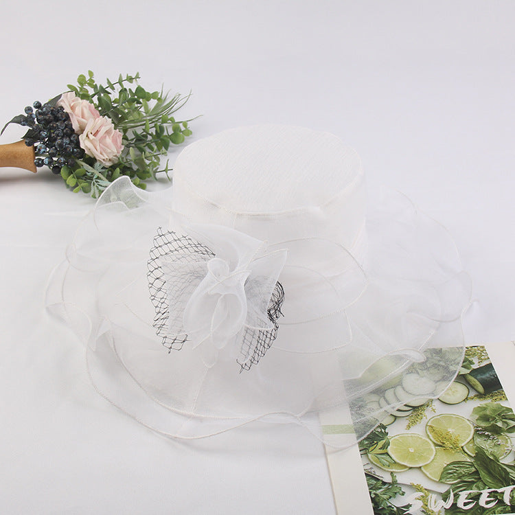 Wholesale Fascinators Kentucky Derby Hat Headwear Tulle Organza Fedora Hat Floppy Hat Sun Hat Holiday Beach Elegant Vintage With Pure Color Splicing Headpiece Headwear