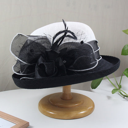 Wholesale Fascinators Hats Headwear Polyester Organza Bucket Hat Straw Hat Sun Hat Casual Holiday Elegant Vintage With Feather Bows Headpiece Headwear