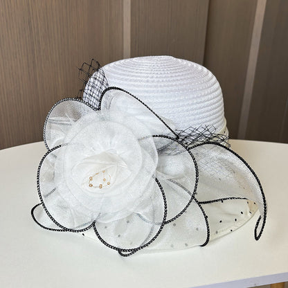 Wholesale Fascinators Hats Headwear Polyester Organza Bucket Hat Floppy Hat Sun Hat Holiday Beach Elegant Retro With Flower Polka Dot Headpiece Headwear