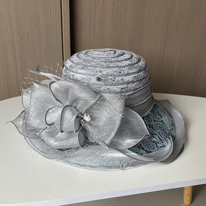 Wholesale Fascinators Hats Headwear Polyester Bucket Hat Floppy Hat Straw Hat Casual Holiday Elegant Vintage With Feather Faux Pearl Headpiece Headwear