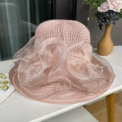 Wholesale Hats Headwear Organza Bucket Hat Floppy Hat Straw Hat Casual Holiday Elegant Vintage With Pure Color Lace Side Headpiece Headwear