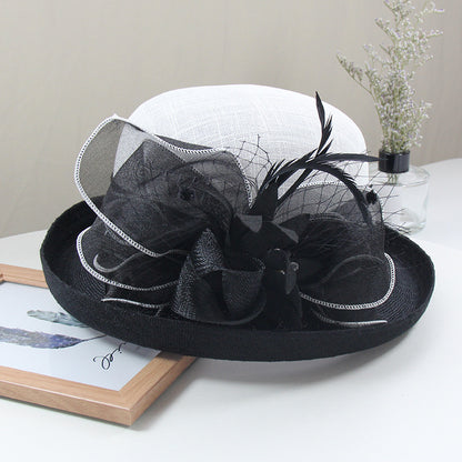 Wholesale Fascinators Hats Headwear Polyester Organza Bucket Hat Straw Hat Sun Hat Casual Holiday Elegant Vintage With Feather Bows Headpiece Headwear