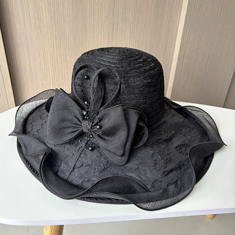 Wholesale Hats Headwear Polyester Organza Bucket Hat Floppy Hat Sun Hat Casual Holiday Elegant Vintage With Bowknot Flower Headpiece Headwear