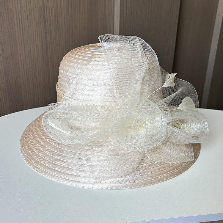 Wholesale Fascinators Hats Headwear Polyester Organza Bucket Hat Floppy Hat Sun Hat Casual Holiday Elegant Vintage With Feather Flower Headpiece Headwear