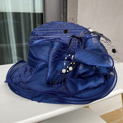 Wholesale Fascinators Hats Headwear Polyester Bucket Hat Floppy Hat Straw Hat Casual Holiday Elegant Vintage With Feather Faux Pearl Headpiece Headwear