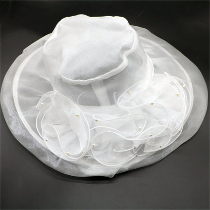 Wholesale Fascinators Hats Headwear Organza Bucket Hat Floppy Hat Straw Hat Casual Holiday Elegant Vintage With Faux Pearl Flower Headpiece Headwear