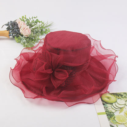 Wholesale Fascinators Kentucky Derby Hat Headwear Tulle Organza Fedora Hat Floppy Hat Sun Hat Holiday Beach Elegant Vintage With Pure Color Splicing Headpiece Headwear