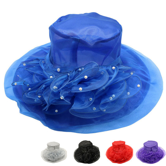 Wholesale Fascinators Hats Headwear Organza Bucket Hat Floppy Hat Straw Hat Casual Holiday Elegant Vintage With Faux Pearl Flower Headpiece Headwear