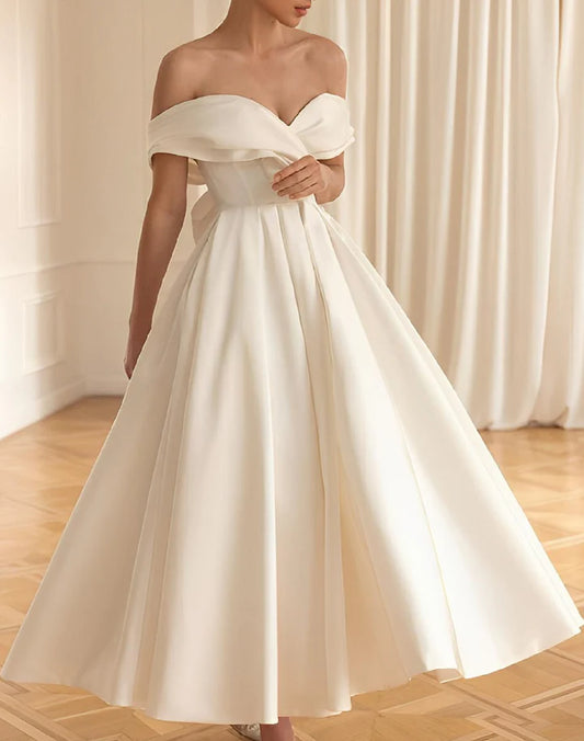 Wholesale A-Line/Princess Off-The-Shoulder Ankle-Length Wedding Dress