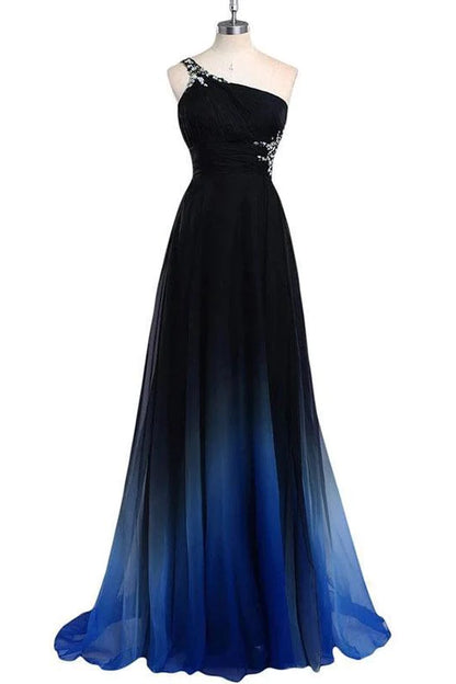 Wholesale Ombre A line Chiffon One Shoulder Prom Dresses Long Evening Dresses