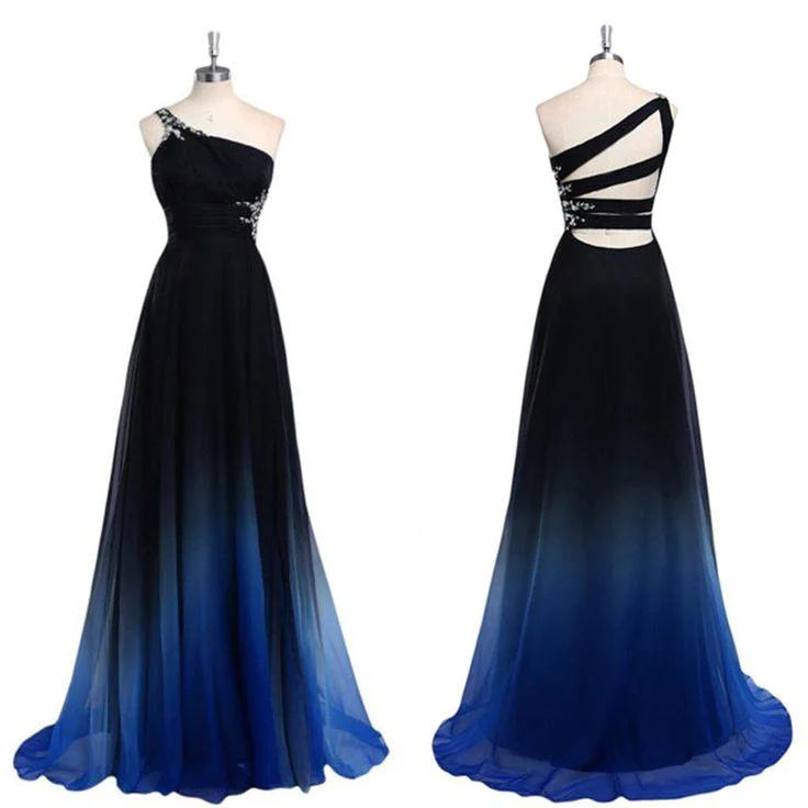 Wholesale Ombre A line Chiffon One Shoulder Prom Dresses Long Evening Dresses