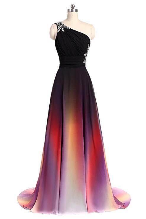 Wholesale One Shoulder Ombre Chiffon Prom Dresses Lace up A Line Beads Ruffles Prom Gowns