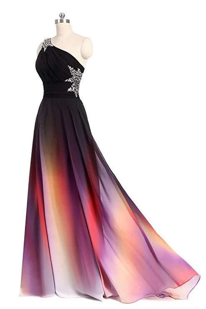 Wholesale One Shoulder Ombre Chiffon Prom Dresses Lace up A Line Beads Ruffles Prom Gowns