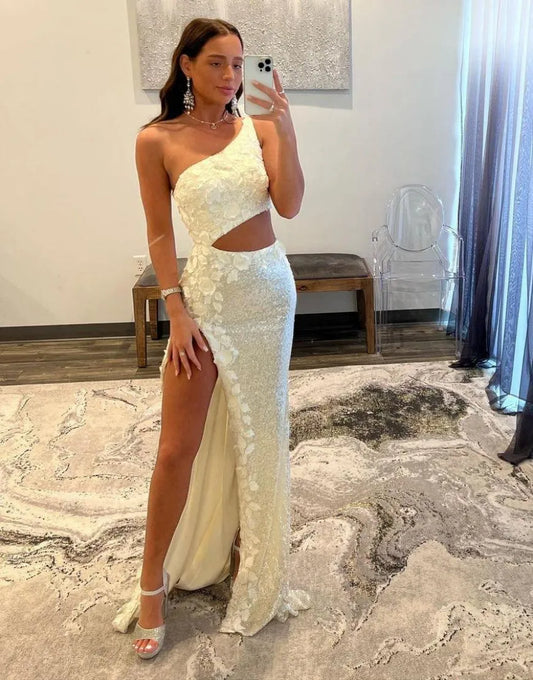 Wholesale Oner Shoulder Sequins Split Prom Dress With Appliques prom dresses shops