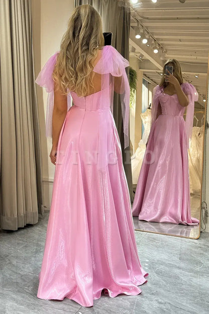 Wholesale Pretty Pink A-Line Backless Long Prom Dress With Detachable Straps prom dress in store