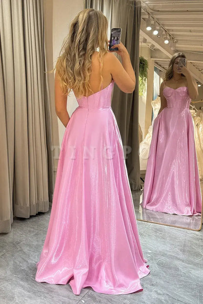 Wholesale Pretty Pink A-Line Backless Long Prom Dress With Detachable Straps prom dress in store