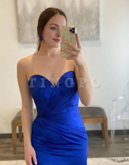 Wholesale Royal Blue Sweetheart Satin Long Prom Dress Whit Split prom dress in store