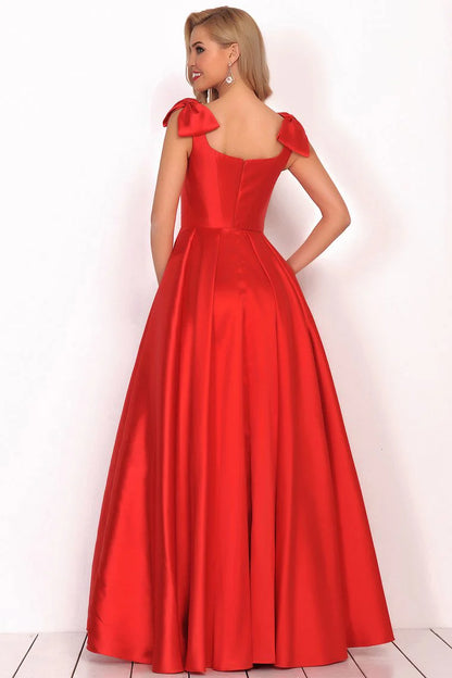 Wholesale V-Neck Bubble Shoulder A-Line Satin Evening Dress Floor-Length