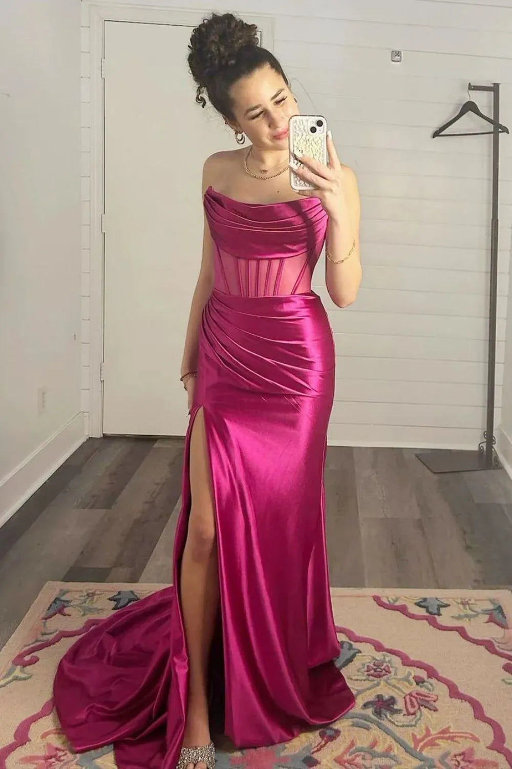 Wholesale Satin Mermaid Strapless Backless Long Prom Dress With Split prom dresses shops