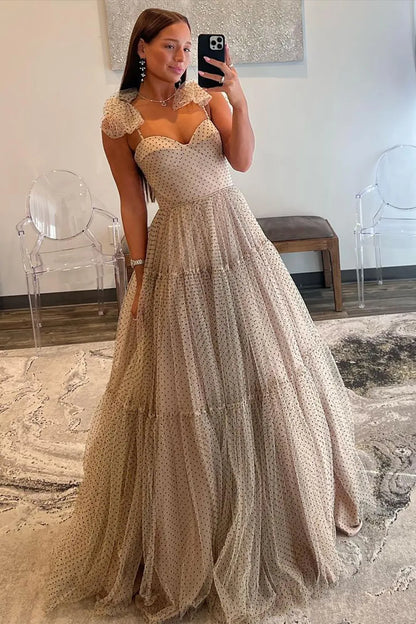 Wholesale Stunning A-Line Tie Straps Zipper Back Long Tulle Prom Dress prom dresses shops