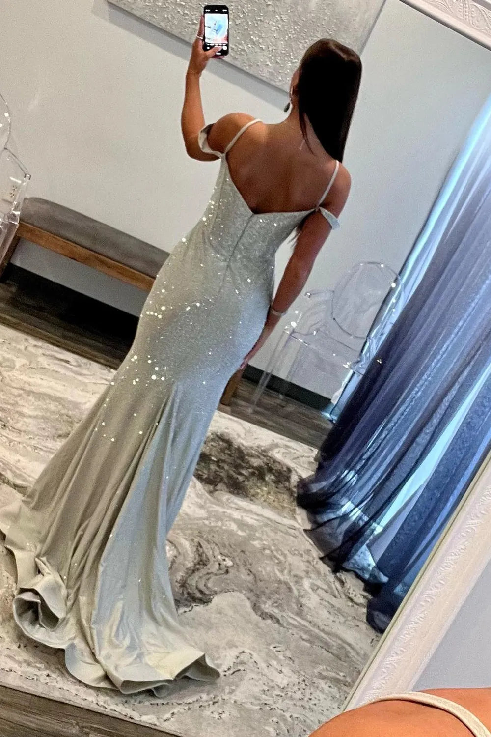 Wholesale Glitter Mermaid Off The Shoulder Long Corset Beaded Prom Dress With Slit prom dresses shops