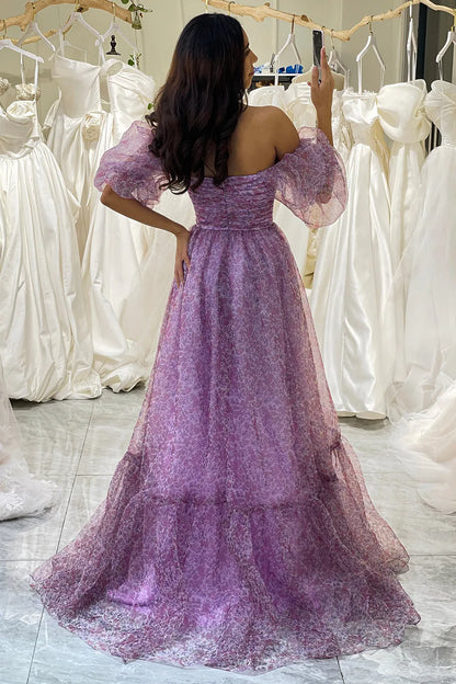 Wholesale Romantic Purple A-Line Off The Shoulder Long Tulle Prom Dress prom dresses shops