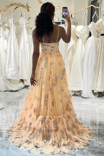 Wholesale Cute A Line Spaghetti Straps Long Print Tulle Prom Dress prom dresses shops