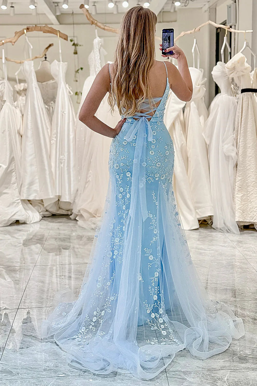 Wholesale Stunning Mermaid Spaghetti Straps Lace Up Long Glitter Prom Dress prom dresses shops