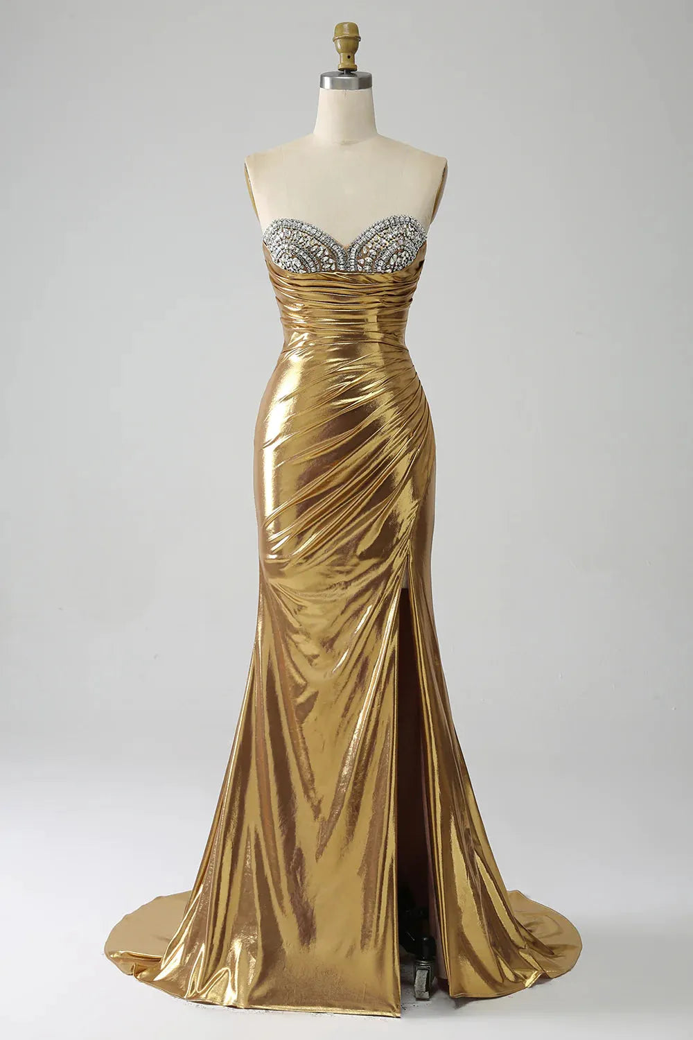 Wholesale Golden Mermaid Sweetheart Long Metallic Prom Dress with Beading prom dresses shops