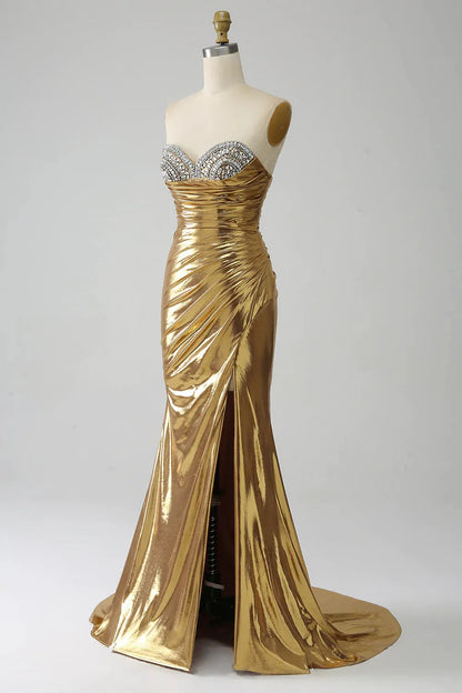 Wholesale Golden Mermaid Sweetheart Long Metallic Prom Dress with Beading prom dresses shops