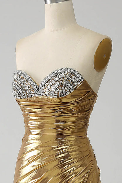 Wholesale Golden Mermaid Sweetheart Long Metallic Prom Dress with Beading prom dresses shops