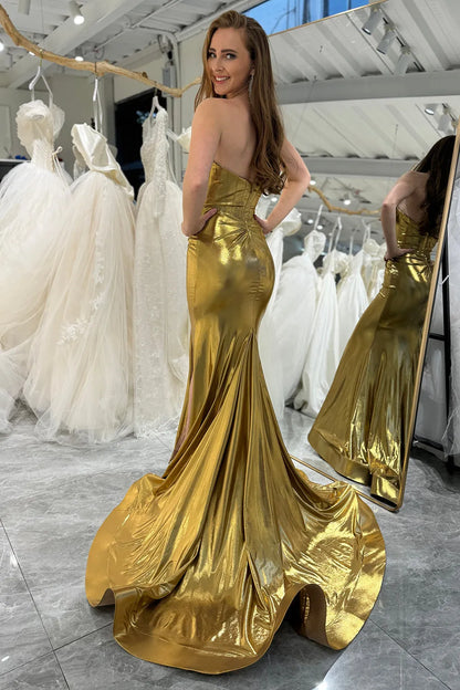 Wholesale Glitter Golden Mermaid Sweetheart Long Prom Dress With Slit prom dresses shops