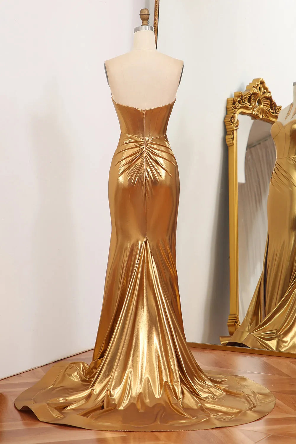 Wholesale Sparkly Golden Mermaid Sweetheart Zipper Back Long Prom Dress With Slit prom dresses shops